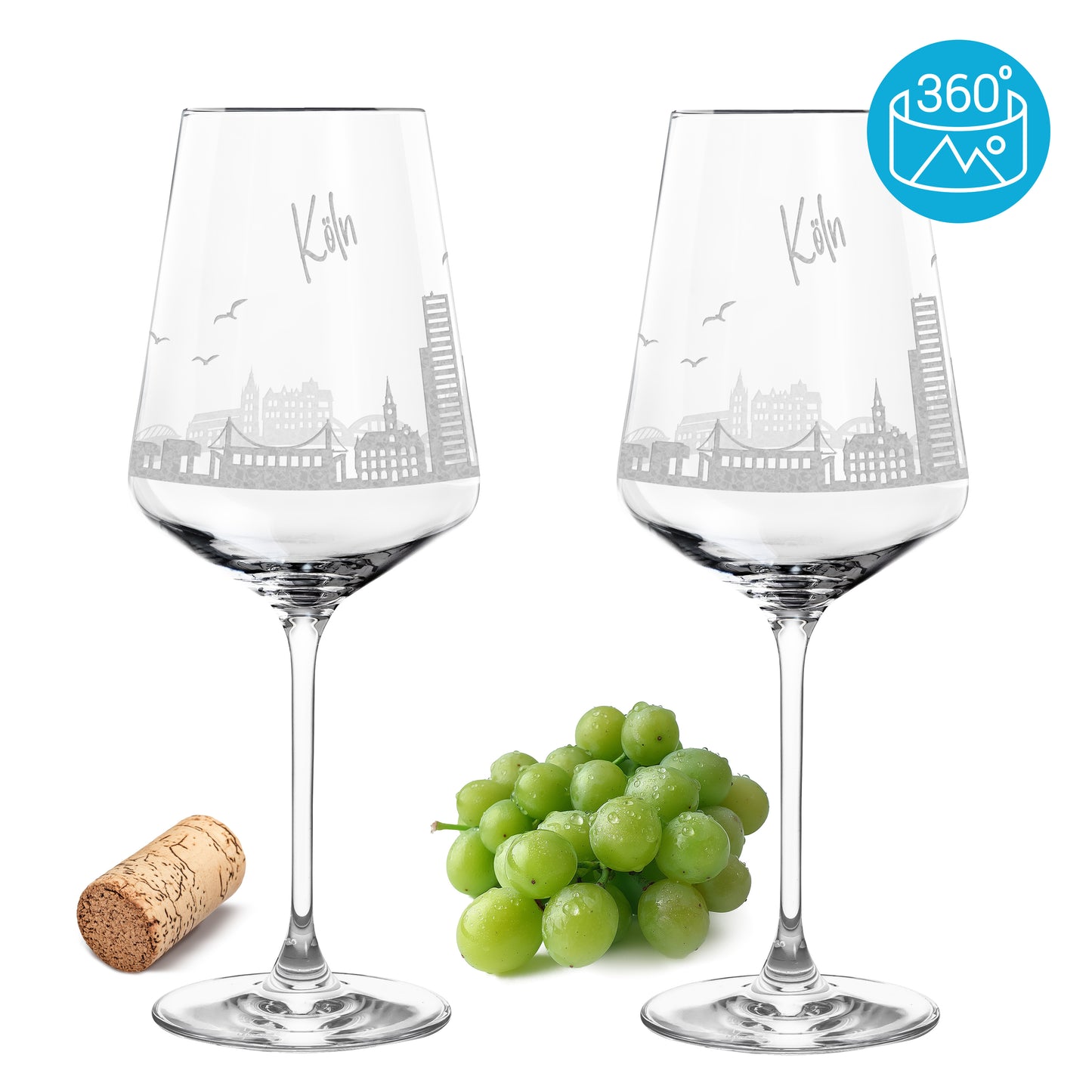 Weinglas mit Gravur Leonardo Puccini "SKYLINE KÖLN" 2 Gläser optional mit Wunschname