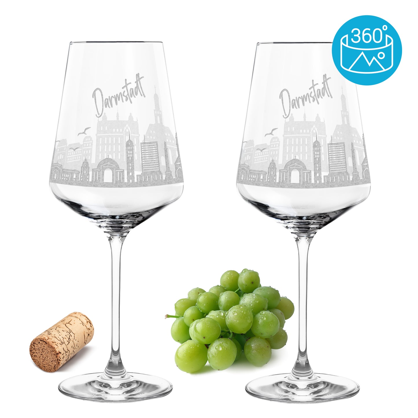 Weinglas mit Gravur Leonardo Puccini "SKYLINE DARMSTADT" 2 Gläser optional mit Wunschname