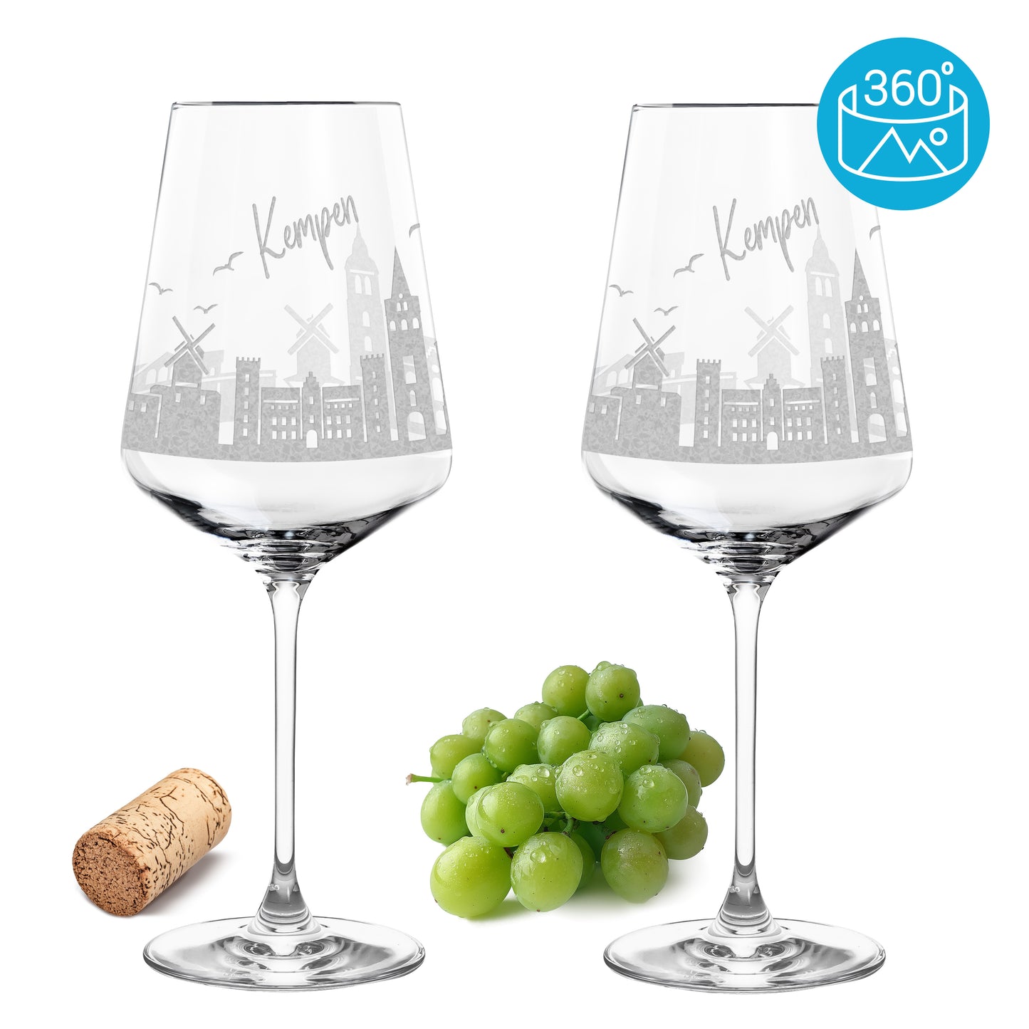 Weinglas mit Gravur Leonardo Puccini "SKYLINE KEMPEN" 2 Gläser optional mit Wunschname