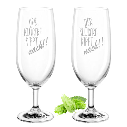 Bierglas mit Gravur Leonardo Daily Pilsglas "Der klügere kippt nach!!" 2 Gläser