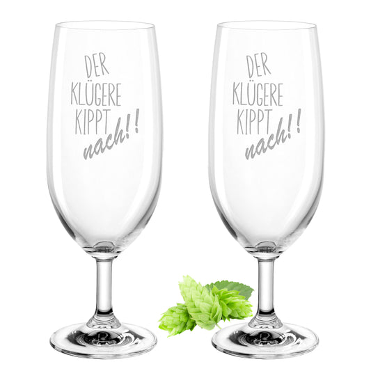 Bierglas mit Gravur Leonardo Daily Pilsglas "Der klügere kippt nach!!" 2 Gläser mit Wunschname