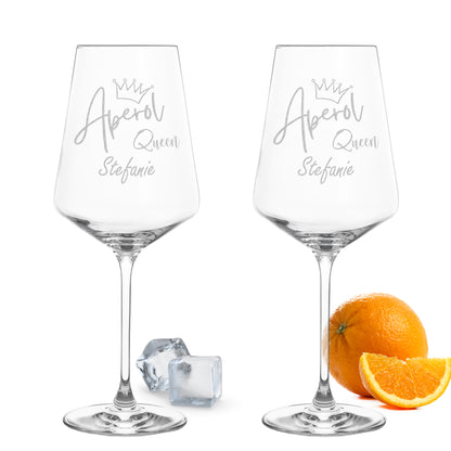 Weinglas mit Gravur Leonardo Puccini "APEROL QUEEN" 2 Gläser mit Wunschname