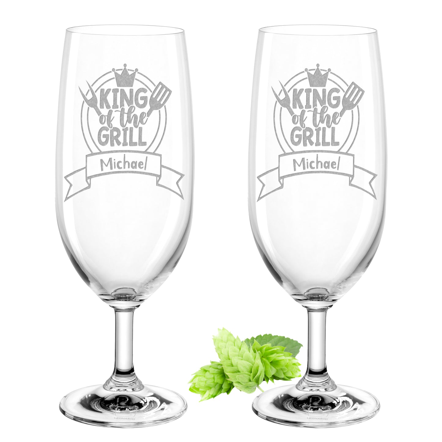 Bierglas mit Gravur Leonardo Daily Pilsglas "King of the Grill" 2 Gläser mit Wunschname