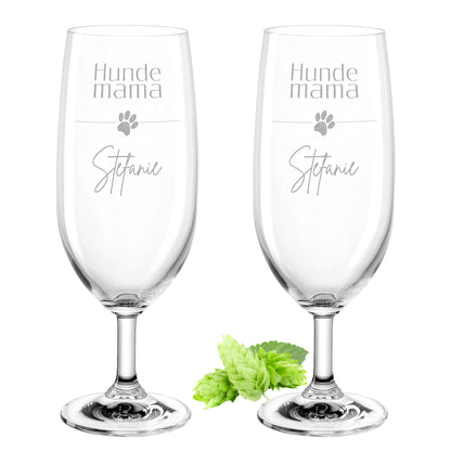 Bierglas mit Gravur Leonardo Daily Pilsglas "Hunde Mama mit Pfote" 2 Gläser mit Wunschname