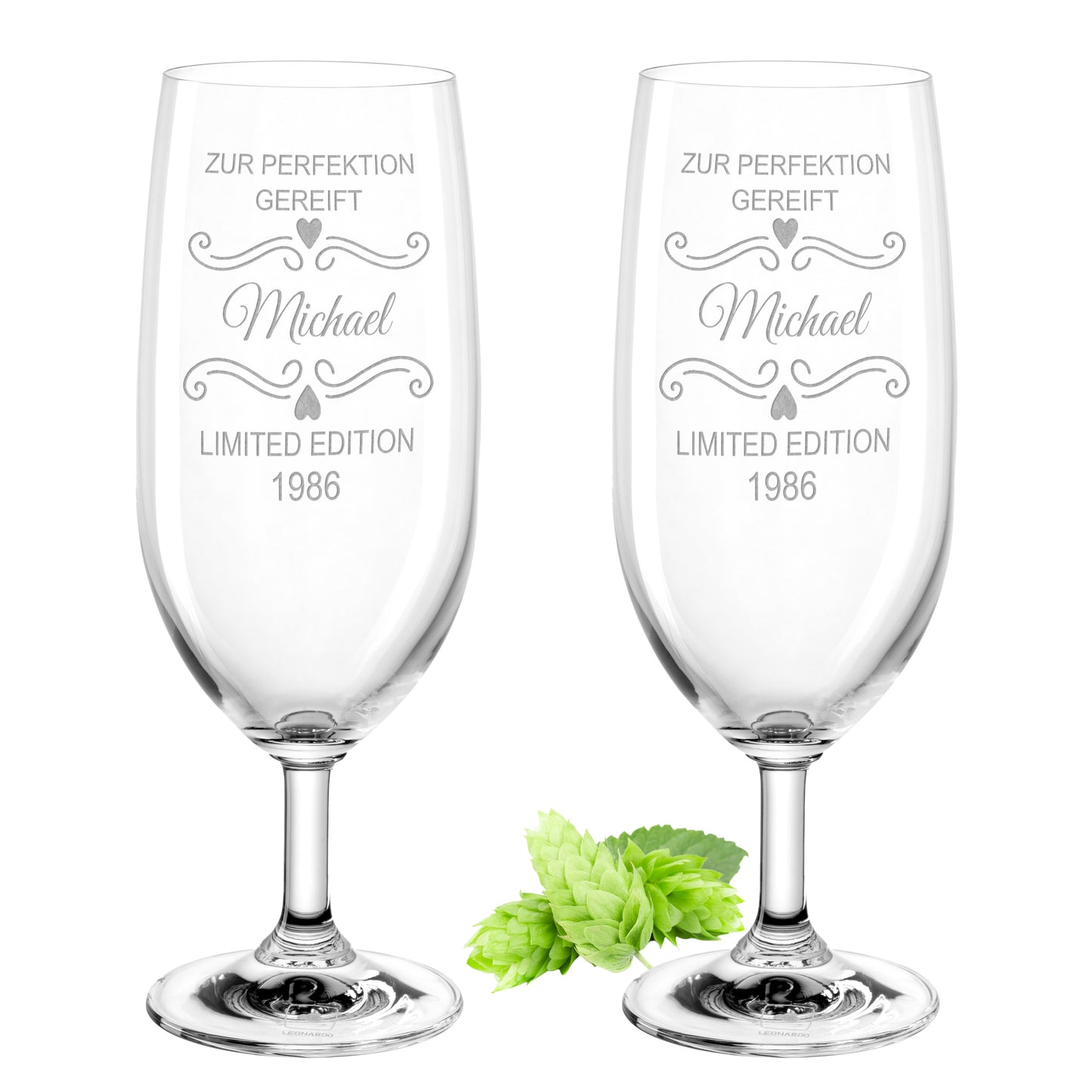 Bierglas mit Gravur Leonardo Daily Pilsglas "Zur Perfektion gereift" 2 Gläser mit Wunschname