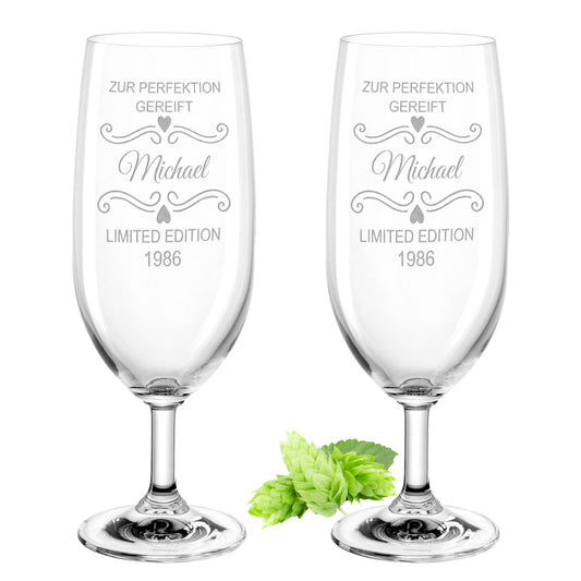 Bierglas mit Gravur Leonardo Daily Pilsglas "Zur Perfektion gereift" 2 Gläser mit Wunschname