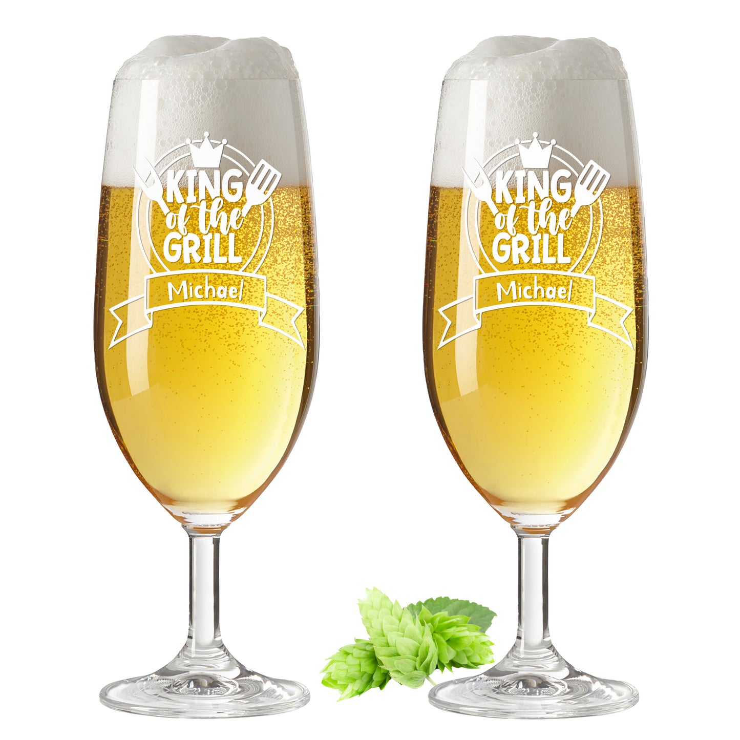 Bierglas mit Gravur Leonardo Daily Pilsglas "King of the Grill" 2 Gläser mit Wunschname