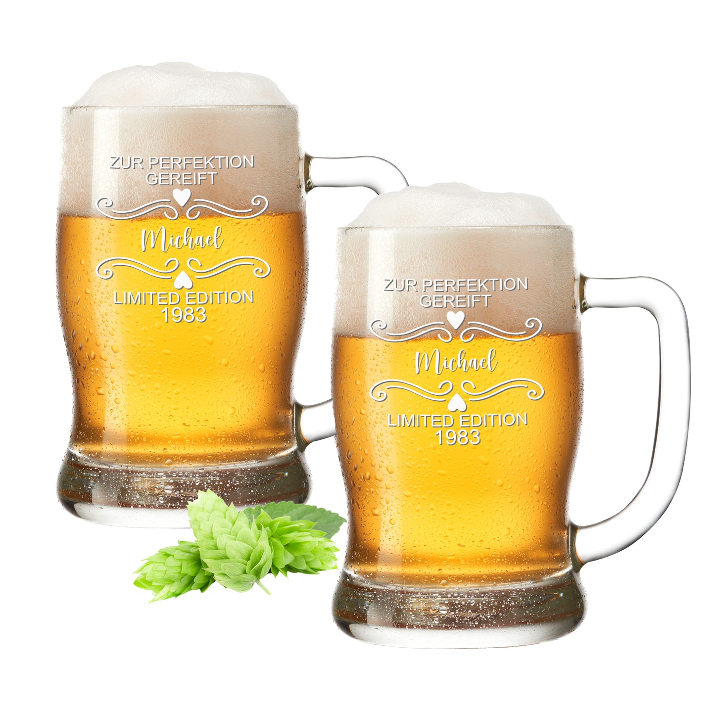 Bierkrug 0,5L mit Gravur Leonardo Taverna Bierglas "Zur Perfektion gereift" 2 Gläser mit Wunschname