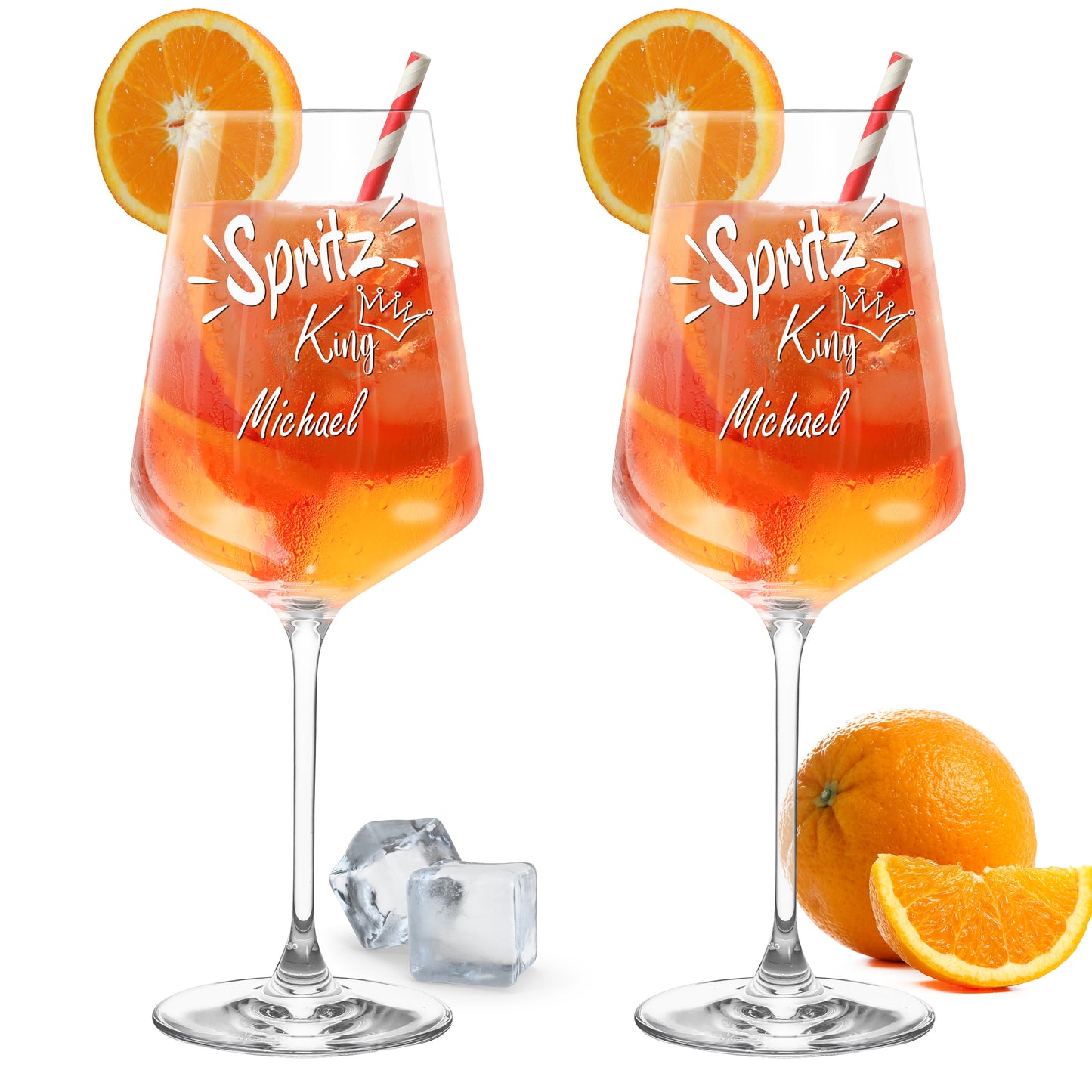 Weinglas mit Gravur Leonardo Puccini "SPRITZ KING" 2 Gläser mit Wunschname