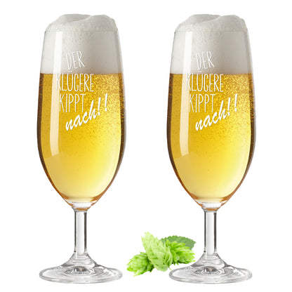 Bierglas mit Gravur Leonardo Daily Pilsglas "Der klügere kippt nach!!" 2 Gläser