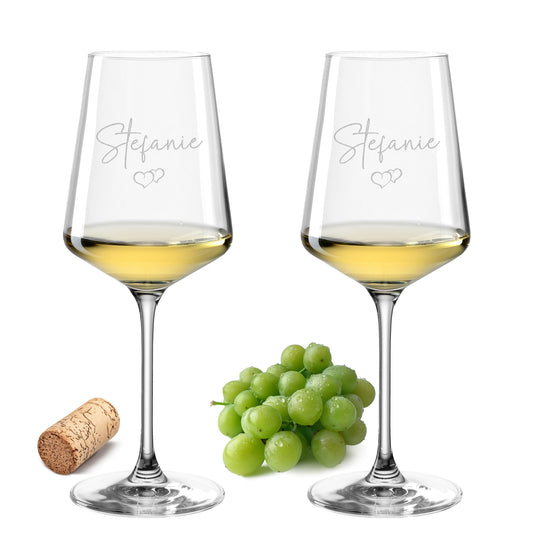 Weinglas mit Gravur Leonardo Puccini "DEIN WUNSCHNAME MIT DOPPELHERZ" 2 Gläser mit Wunschname