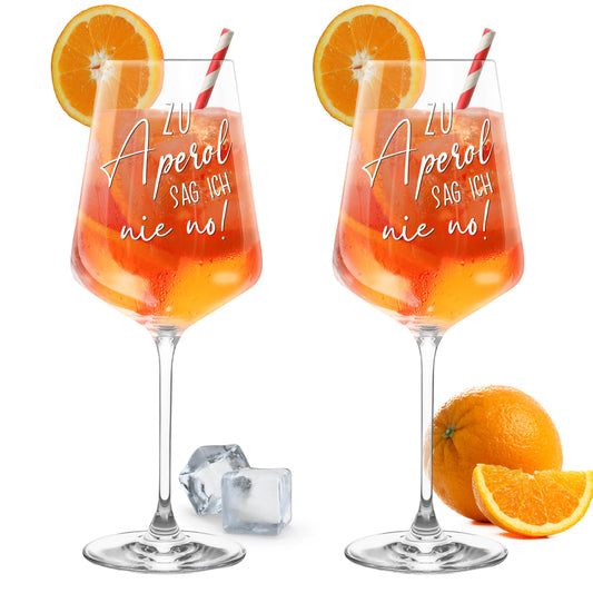 Weinglas mit Gravur Leonardo Puccini "ZU APEROL SAG ICH NIE NO!" 2 Gläser
