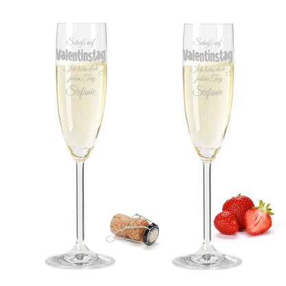 Sektglas mit Gravur Leonardo Daily "SCHEIß AUF VALENTINSTAG ICH LIEBE DICH JEDEN TAG" 2 Gläser mit Wunschname