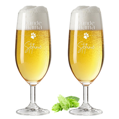 Bierglas mit Gravur Leonardo Daily Pilsglas "Hunde Mama mit Pfote" 2 Gläser mit Wunschname