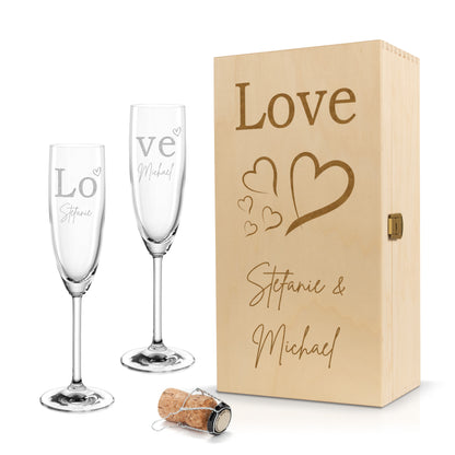 Sektglas mit Gravur Leonardo Daily "LOVE" 2 Gläser und Holzbox klein mit Wunschname