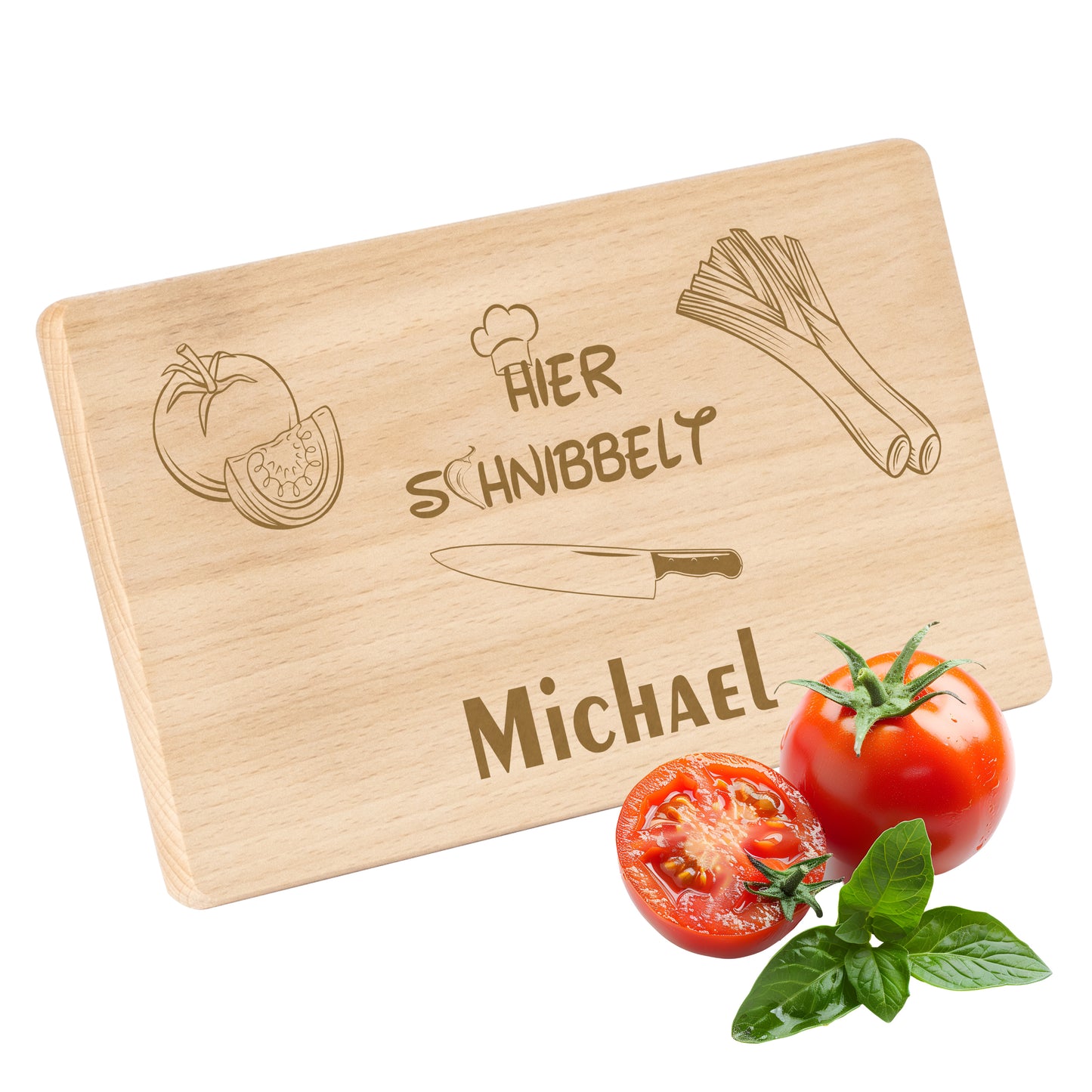 Frühstücksbrettchen mit Gravur "HIER SCHNIBBELT" mit Wunschname