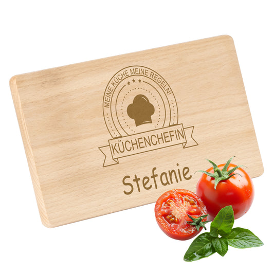 Frühstücksbrettchen mit Gravur Küchenchefin "MEINE KÜCHE MEINE REGELN" mit Wunschname