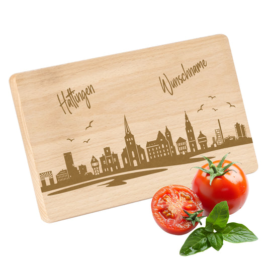 Frühstücksbrettchen 220x120mm mit Gravur mit der Skyline von Hattingen personalisierbar mit Wunschname