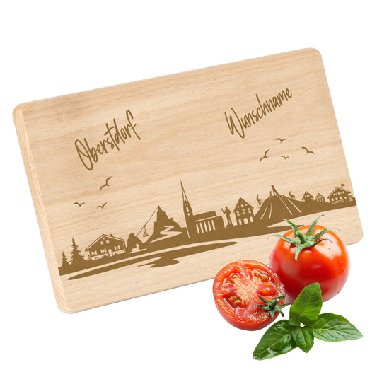 Frühstücksbrettchen 220x120mm mit Gravur mit der Skyline von Oberstdorf personalisierbar mit Wunschname