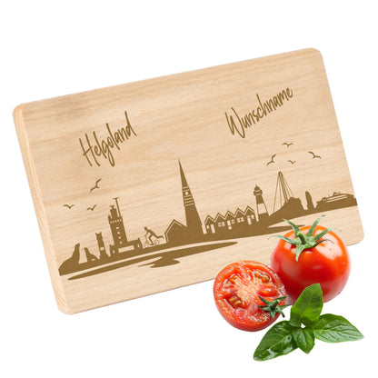 Frühstücksbrettchen 220x120mm mit Gravur mit der Skyline von Helgoland personalisierbar mit Wunschname