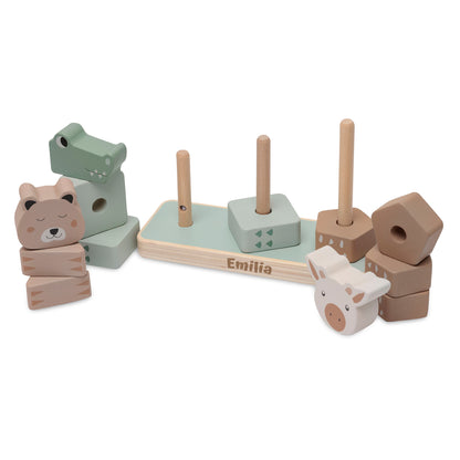 Jollein Stapelturm personalisierbar mit Name & Datum aus FSC-Holz - Babygeschenk zur Geburt oder Taufe