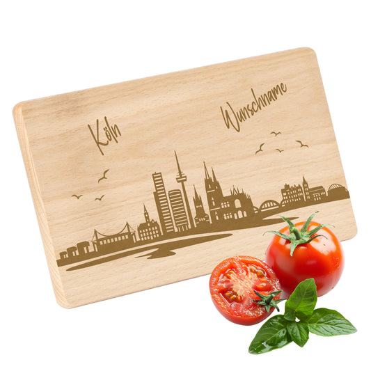 Frühstücksbrettchen 220x120mm mit Gravur mit der Skyline von Köln personalisierbar mit Wunschname