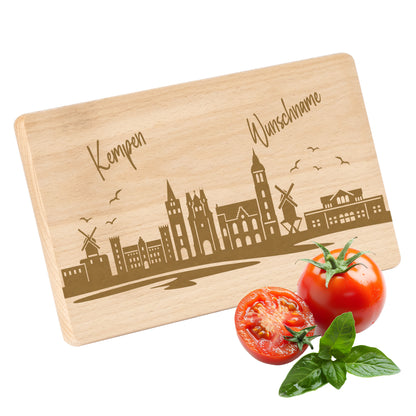 Frühstücksbrettchen 220x120mm mit Gravur mit der Skyline von Kempen personalisierbar mit Wunschname