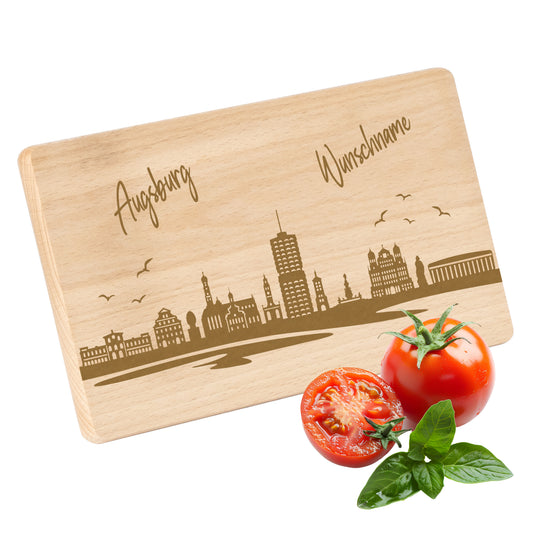 Frühstücksbrettchen 220x120mm mit Gravur mit der Skyline von Augsburg personalisierbar mit Wunschname