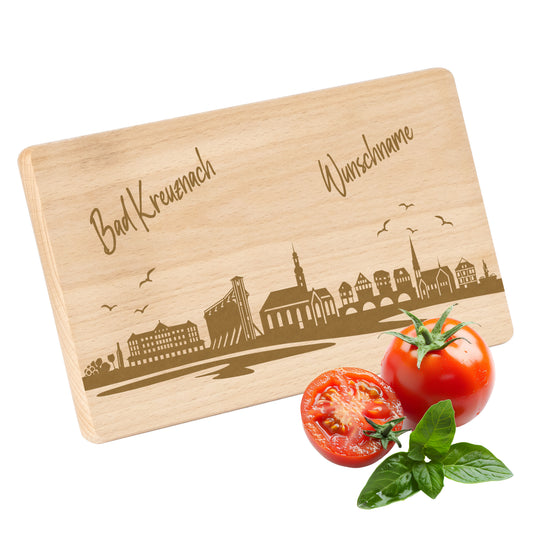 Frühstücksbrettchen 220x120mm mit Gravur mit der Skyline von Bad Kreuznach personalisierbar mit Wunschname