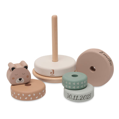 Jollein Stapelturm personalisierbar mit Name & Datum aus FSC-Holz - Babygeschenk zur Geburt oder Taufe