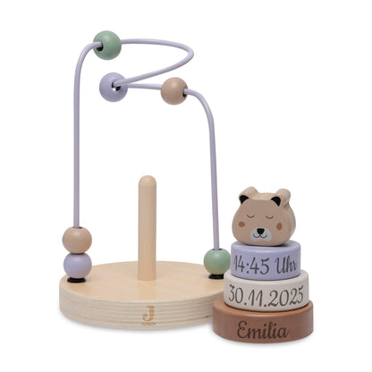 Jollein Aktivitätsspirale Gepard personalisierbar mit Name & Datum aus FSC-Holz - Motorikspielzeug - Babygeschenk zur Geburt oder Taufe