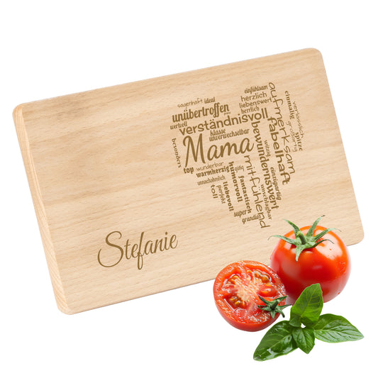 Frühstücksbrettchen mit Gravur "MAMA HERZ" mit Wunschname