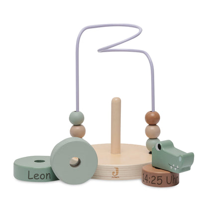 Jollein Aktivitätsspirale Kroko personalisierbar mit Name & Datum aus FSC-Holz - Motorikspielzeug - Babygeschenk zur Geburt oder Taufe
