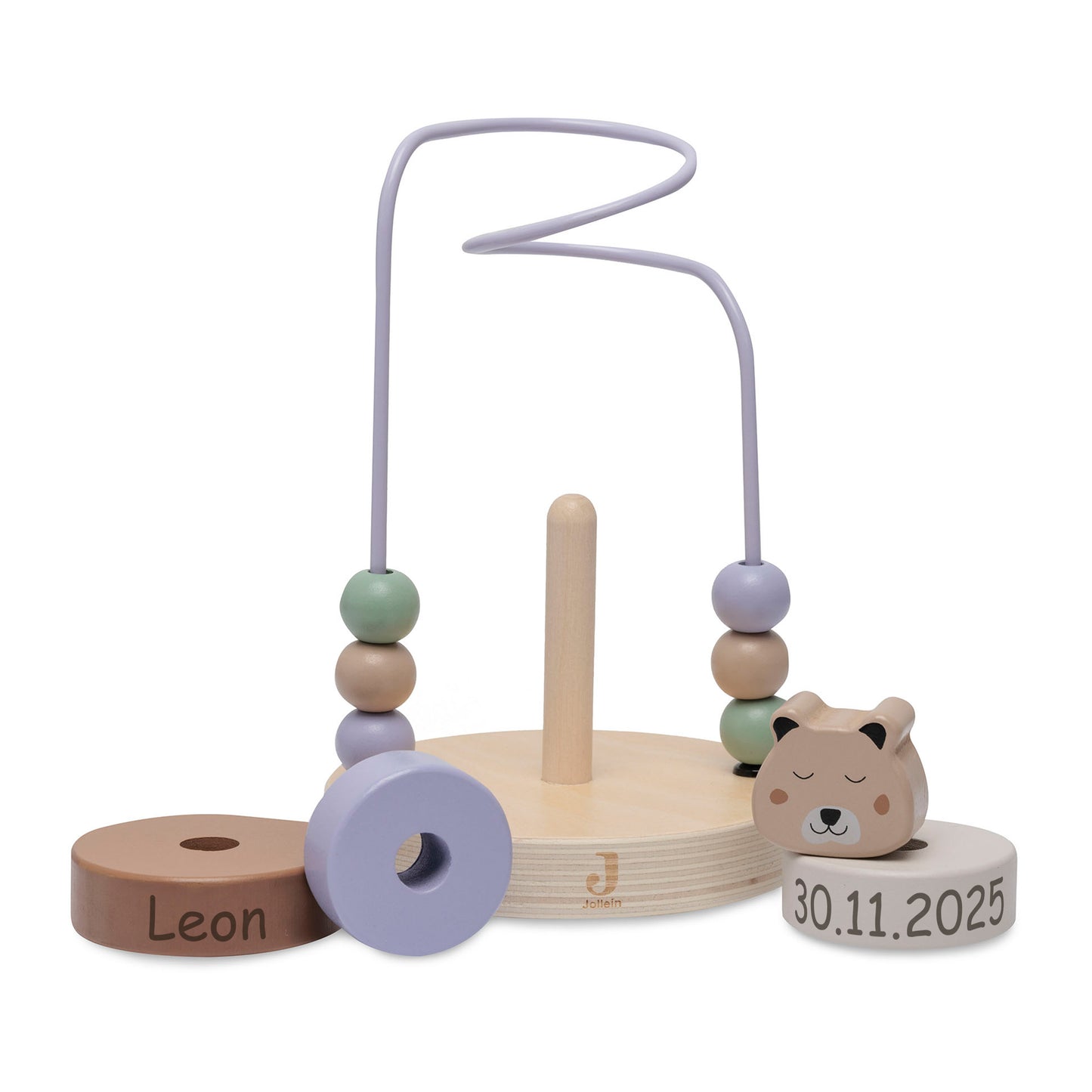 Jollein Aktivitätsspirale Gepard personalisierbar mit Name & Datum aus FSC-Holz - Motorikspielzeug - Babygeschenk zur Geburt oder Taufe