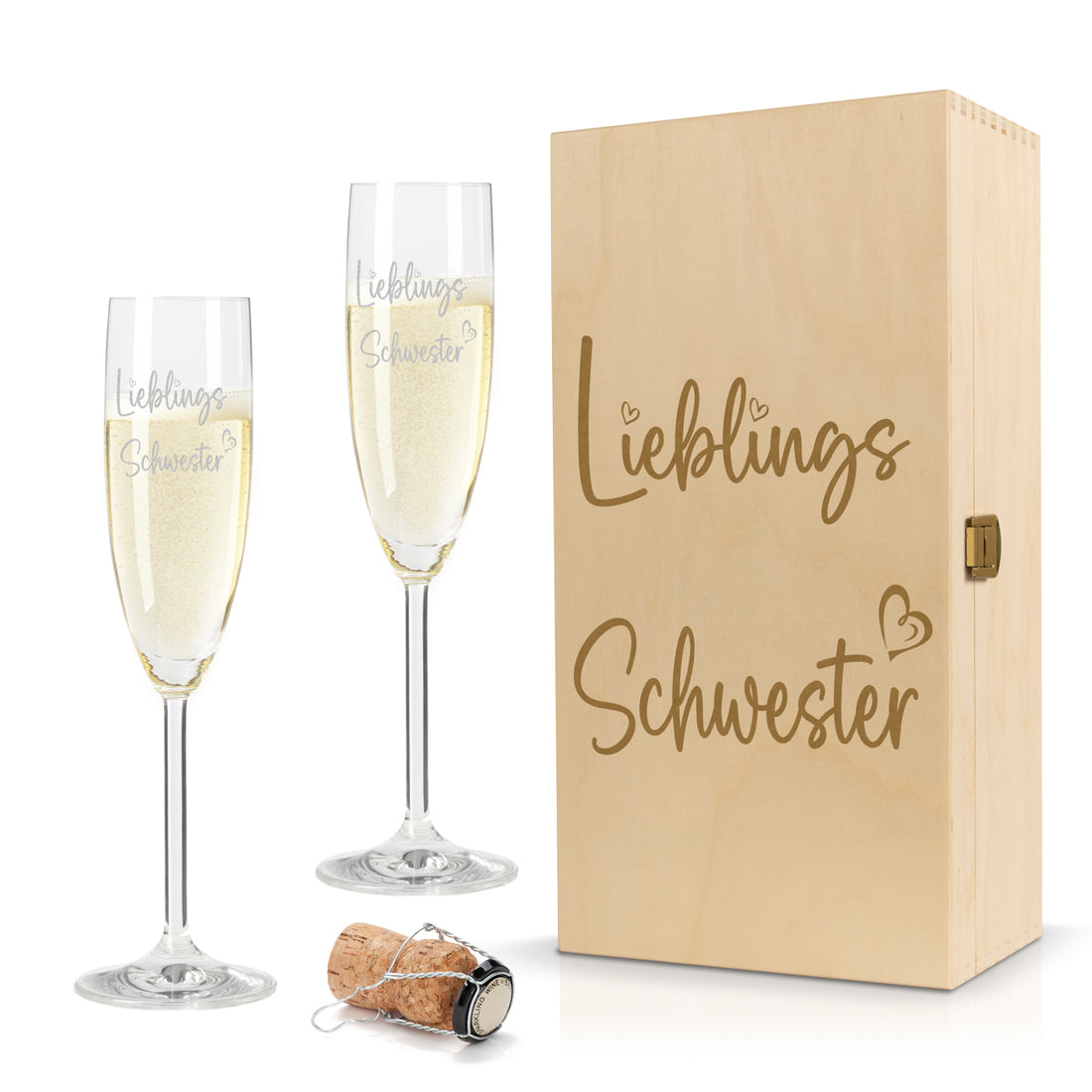 Sektglas mit Gravur Leonardo Daily "LIEBLINGS SCHWESTER" 1 Glas und Holzbox klein