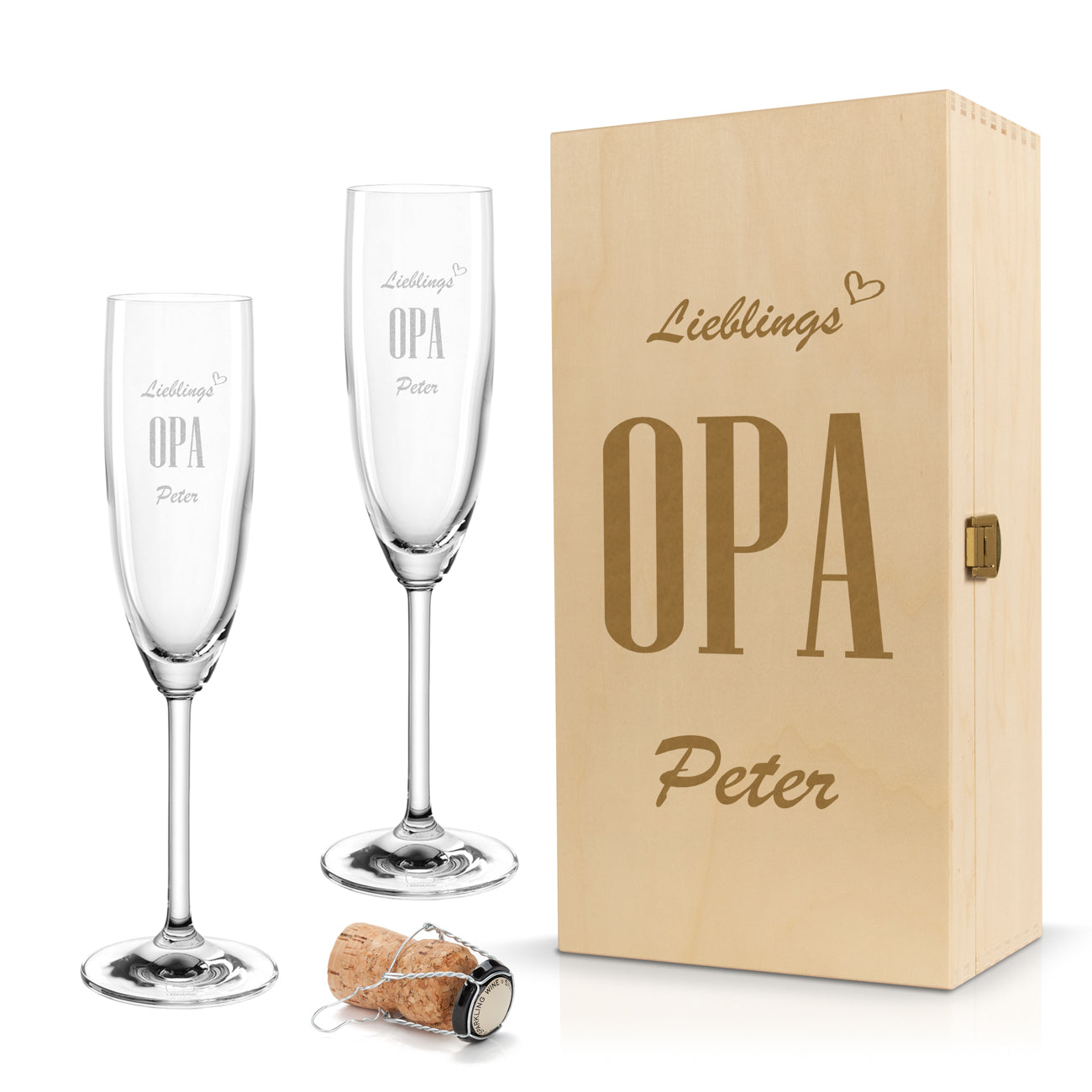 Sektglas mit Gravur Leonardo Daily "LIEBLINGS OPA" 1 Glas und Holzbox klein mit Wunschname