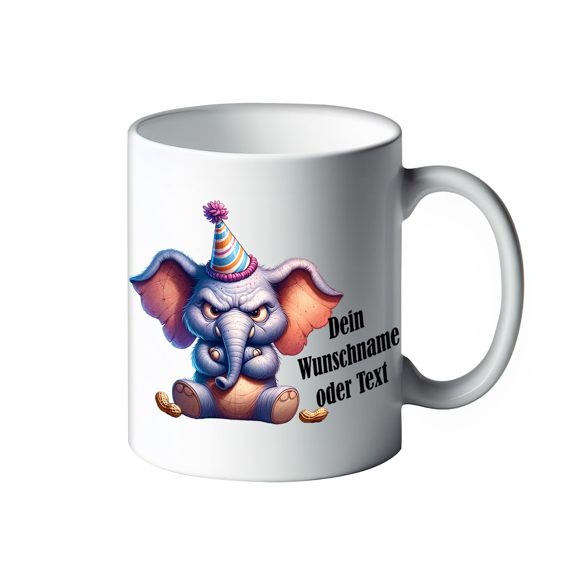 Lustige Tasse mit verrückten Tieren und deinem Wunschnamen Elefant Tröti Kaffeebecher