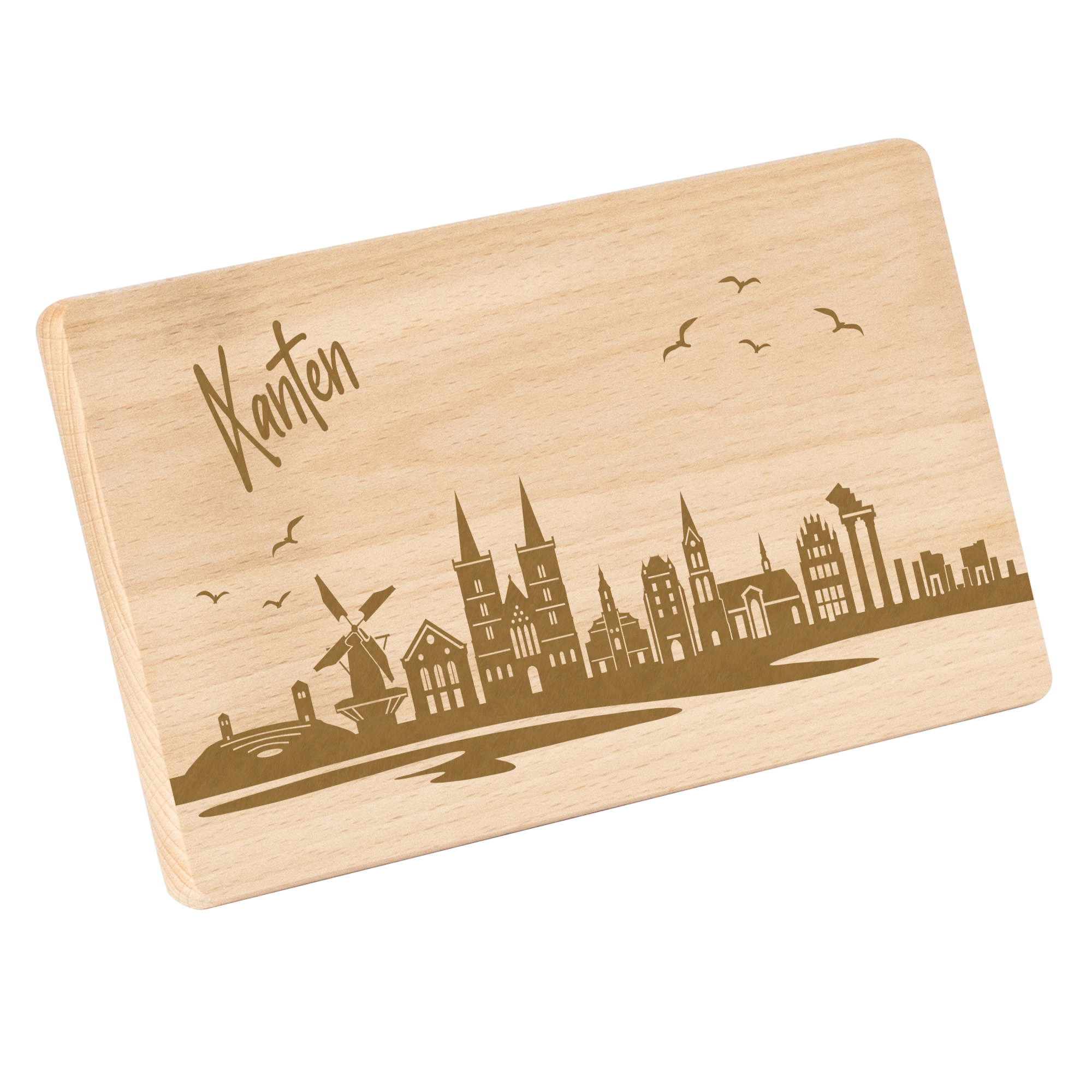Frühstücksbrettchen mit Gravur "Skyline XANTEN" 220x120mm