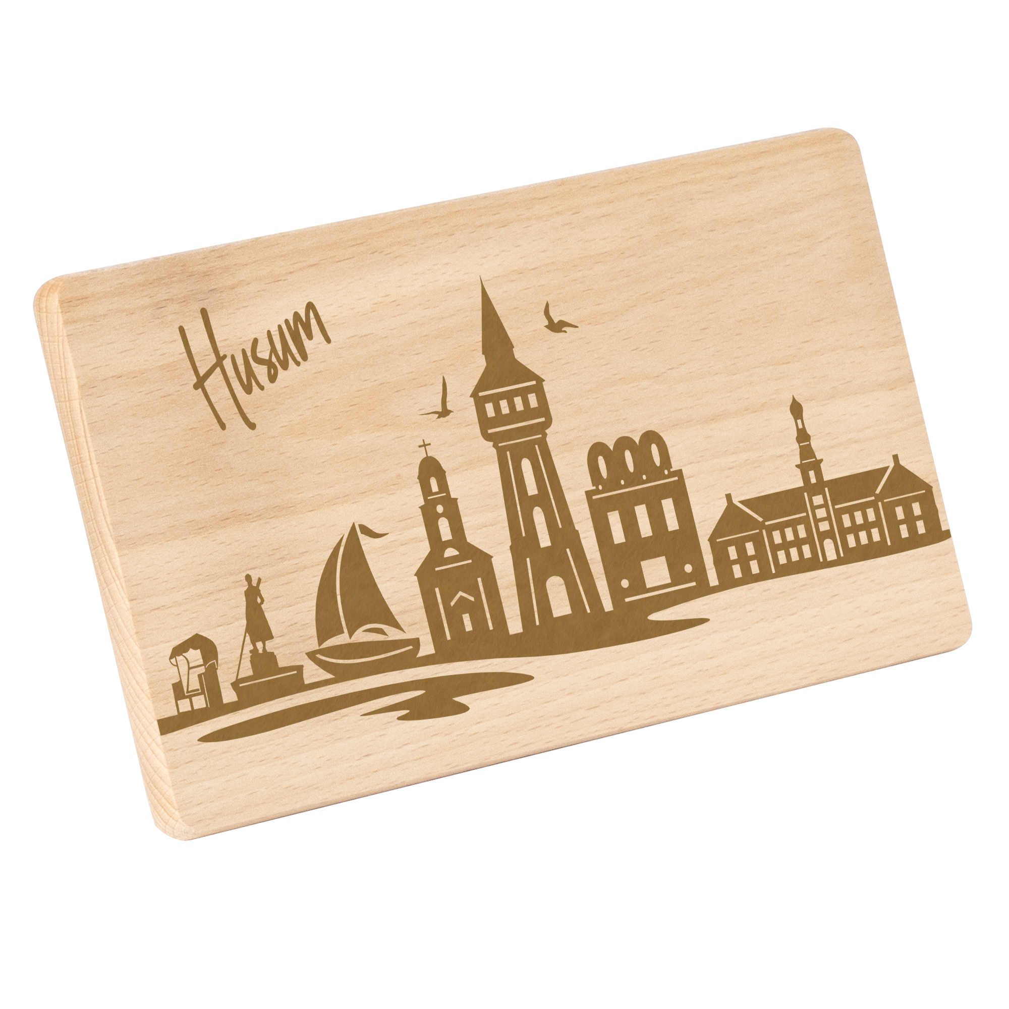 Frühstücksbrettchen mit Gravur "Skyline HUSUM" 220x120mm