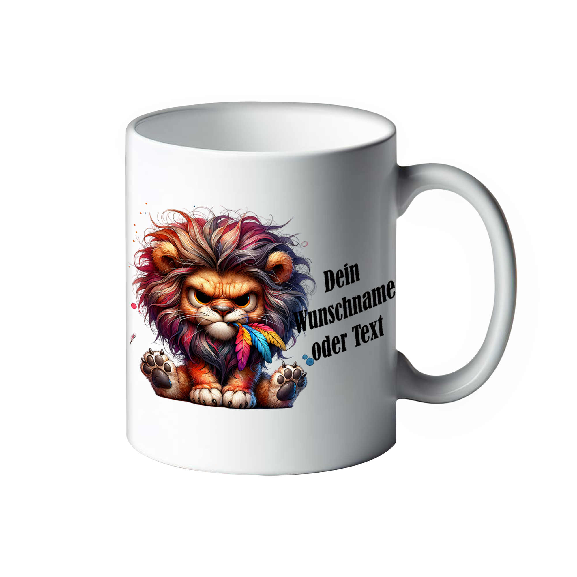Lustige Tasse mit verrückten Tieren und deinem Wunschnamen Löwe Carlos Kaffeebecher