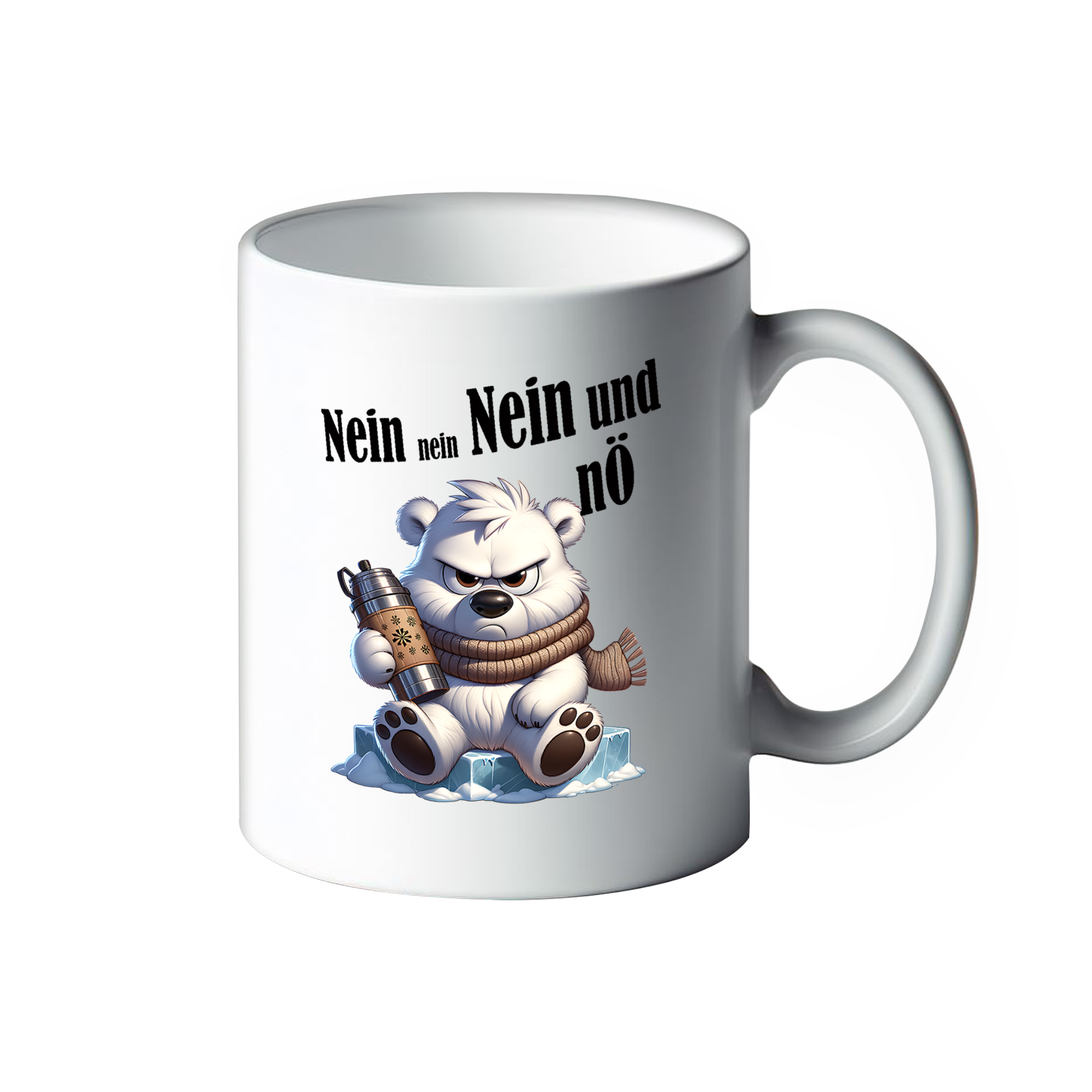 Lustige Tasse mit mürrischen Tieren "Nein nein nein und nÖ" Eisbär Kalle Kaffeebecher