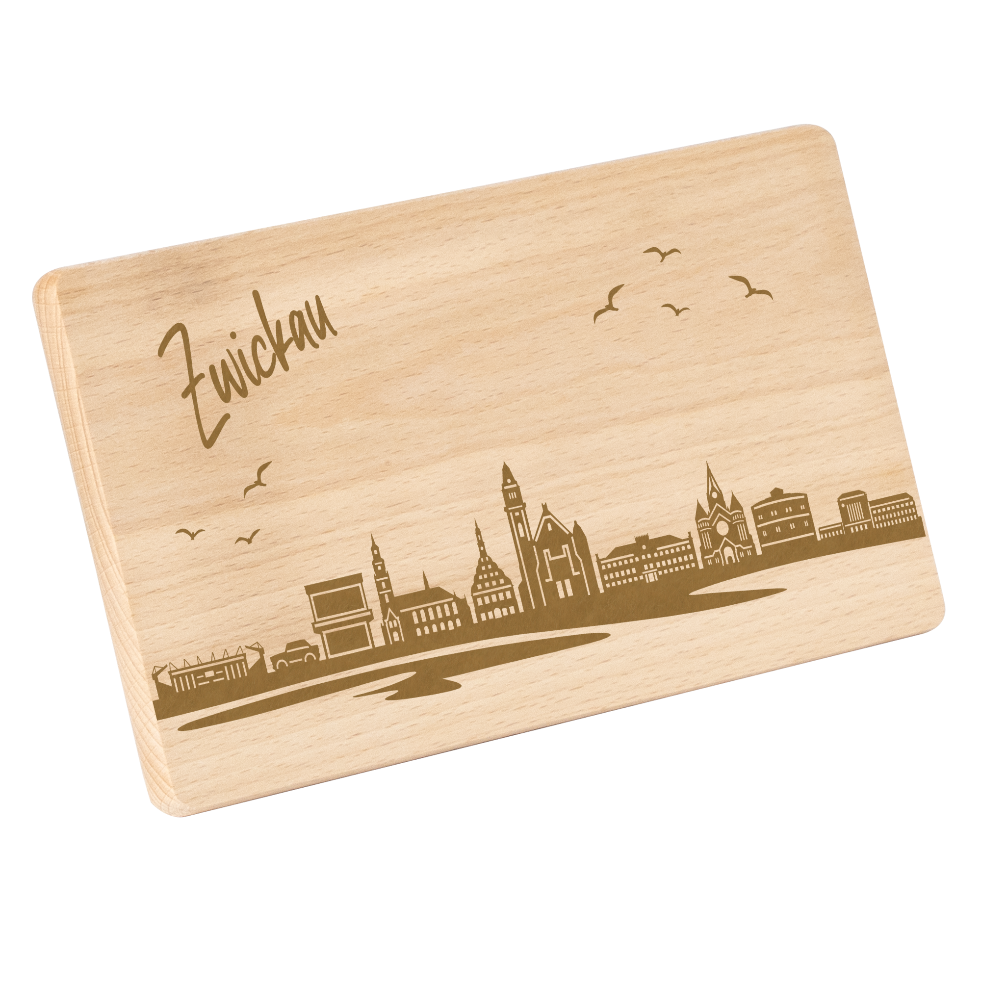 Frühstücksbrettchen mit Gravur "Skyline ZWICKAU" 220x120mm