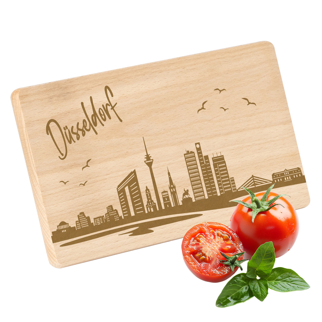 Frühstücksbrettchen mit Gravur "Skyline DÜSSELDORF" 220x120mm