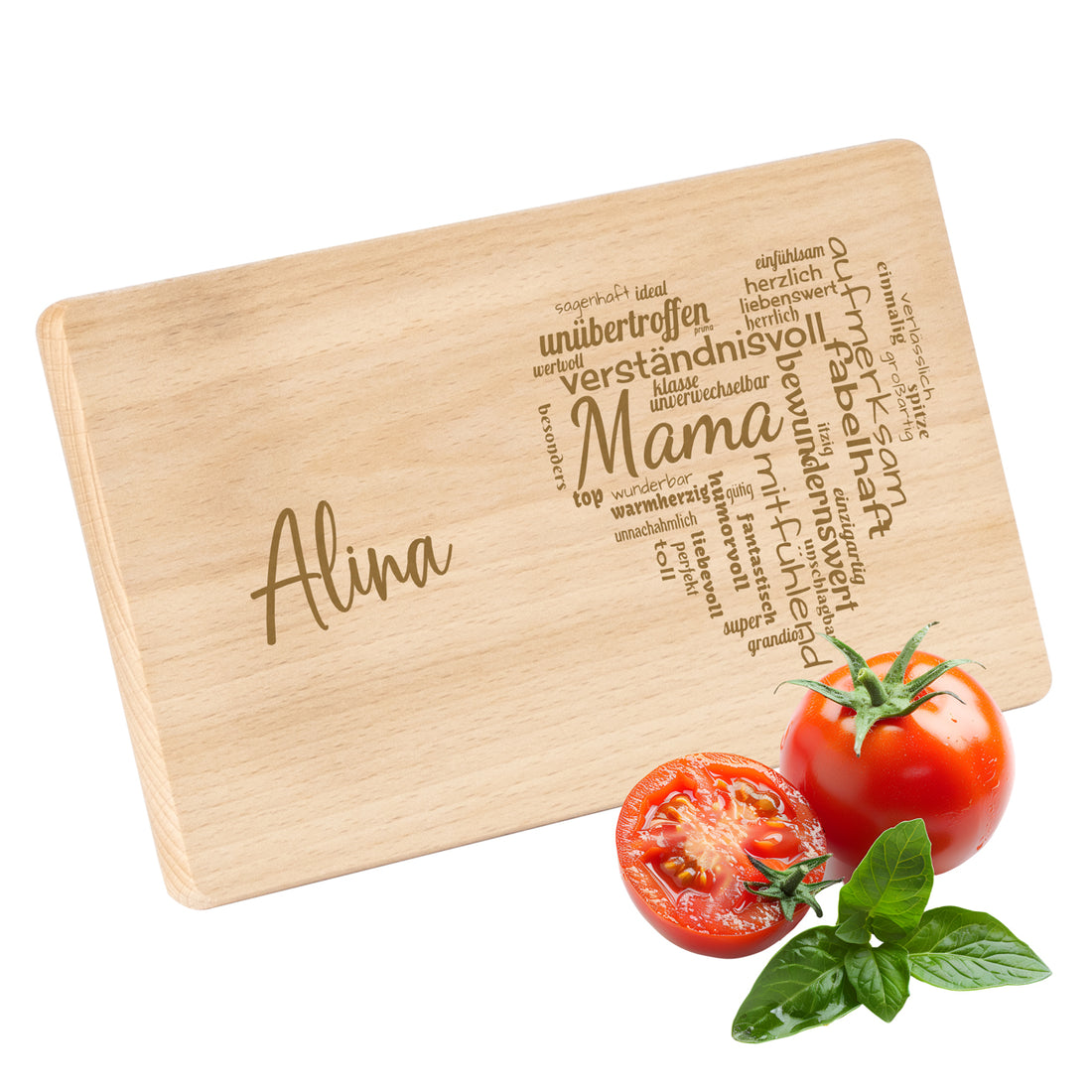 Frühstücksbrettchen mit Gravur "MAMA HERZ" 220x120mm mit Wunschname