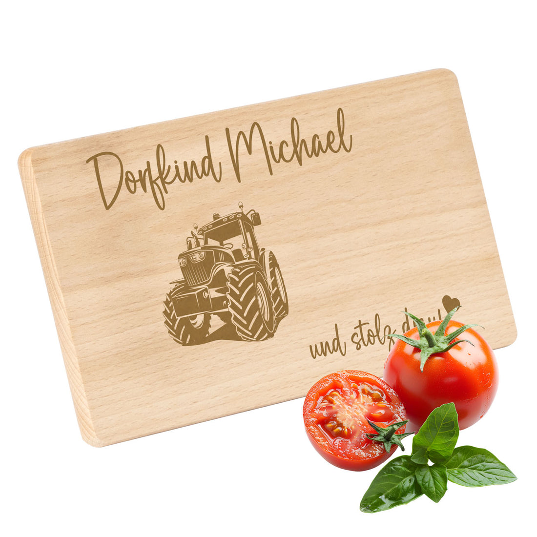 Frühstücksbrettchen mit Gravur  "DORFKIND UND STOLZ DRAUF" 220x120mm mit Wunschname