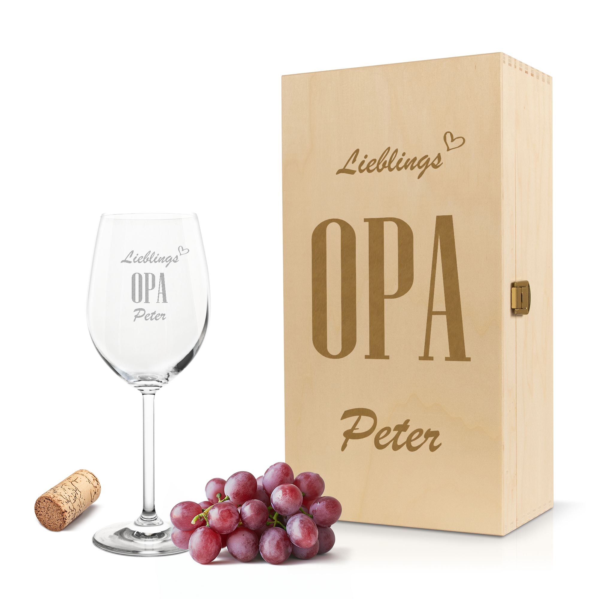 Weinglas mit Gravur Leonardo Daily Rotwein "LIEBLINGS OPA" inkl. Holzbox klein mit Wunschname