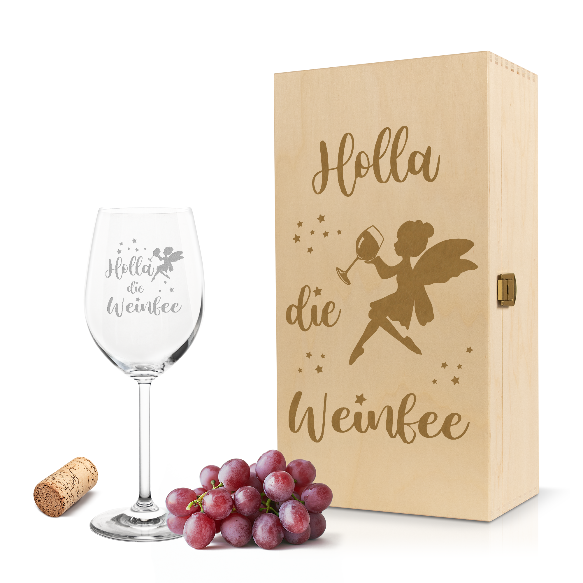 Weinglas mit Gravur Leonardo Daily Rotwein "HOLLA DIE WEINFEE" inkl. Holzbox klein