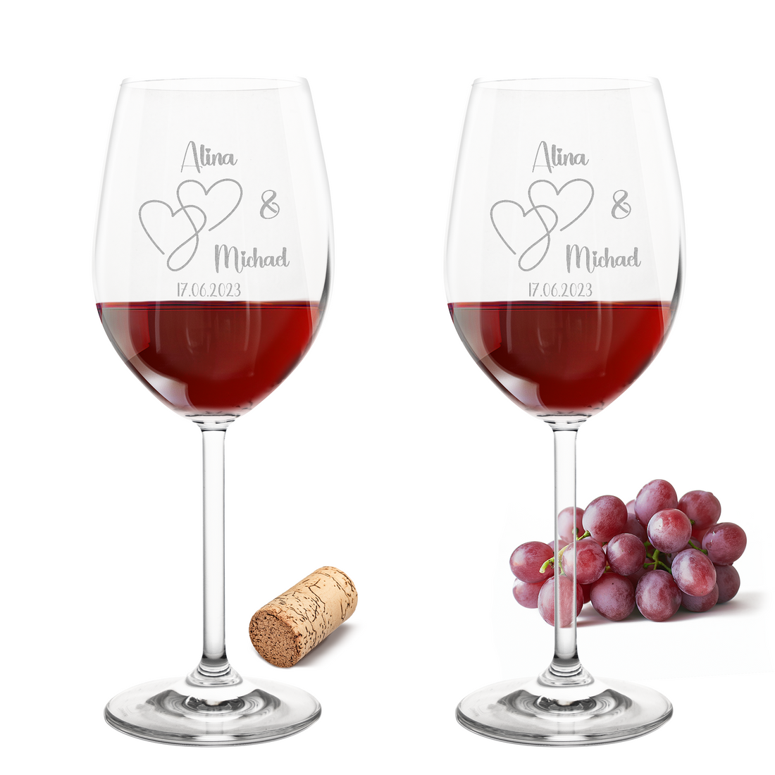 Weinglas mit Gravur Leonardo Daily Rotwein "LIEBES GLAS HERZ2" 2 Gläser mit Wunschname & Datum