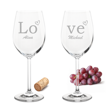 Weinglas mit Gravur Leonardo Daily Rotwein "LOVE" Set mit 2 Gläser mit Wunschname
