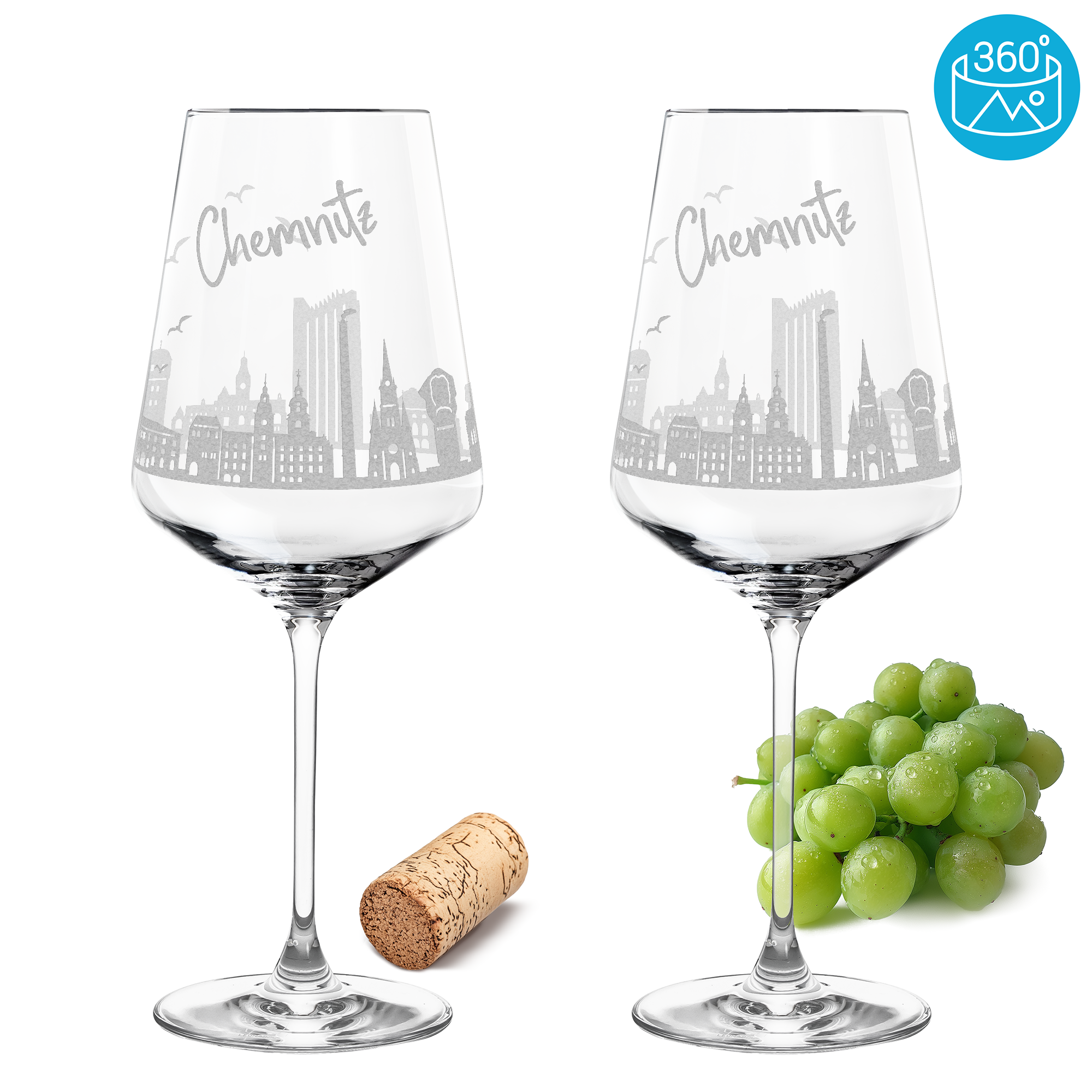 Weinglas mit Gravur Leonardo Puccini "SKYLINE CHEMNITZ" 2 Gläser